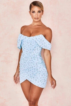 Blue Floral Draped Corset Mini Dress -Traumhafte Kleider luna 6c