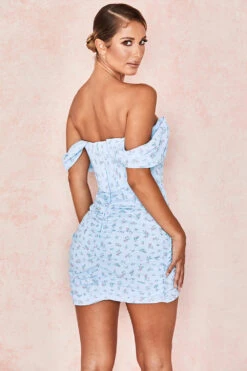 Blue Floral Draped Corset Mini Dress -Traumhafte Kleider luna 7c