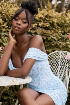 Blue Floral Draped Corset Mini Dress -Traumhafte Kleider luna blue 12