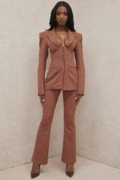 Mocha Linen Tailored Flare Trousers -Traumhafte Kleider makaninoelani 1