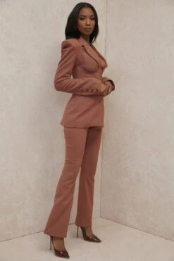 Mocha Linen Tailored Flare Trousers -Traumhafte Kleider makaninoelani 14