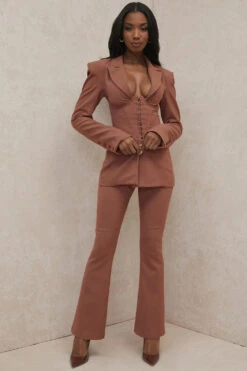 Mocha Linen Tailored Flare Trousers -Traumhafte Kleider makaninoelani 2