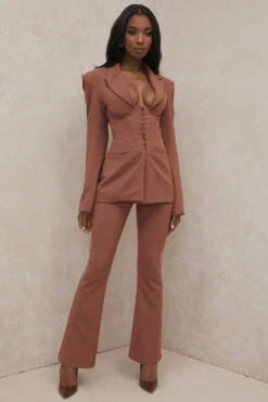 Mocha Linen Tailored Flare Trousers -Traumhafte Kleider makaninoelani 5