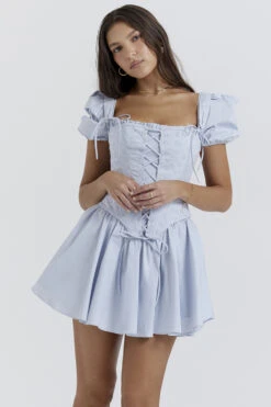 Soft Blue Broderie Corset Mini Dress