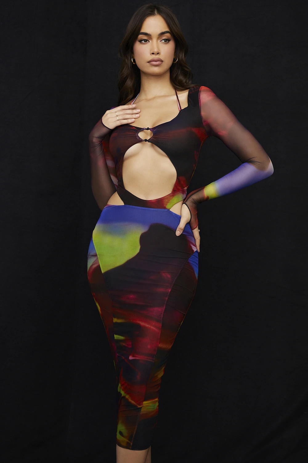 Printed Cut Out Midi Dress 5 Printed Cut Out Midi Dress – Bild 3