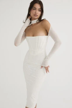 White Mesh Corset Midi Dress