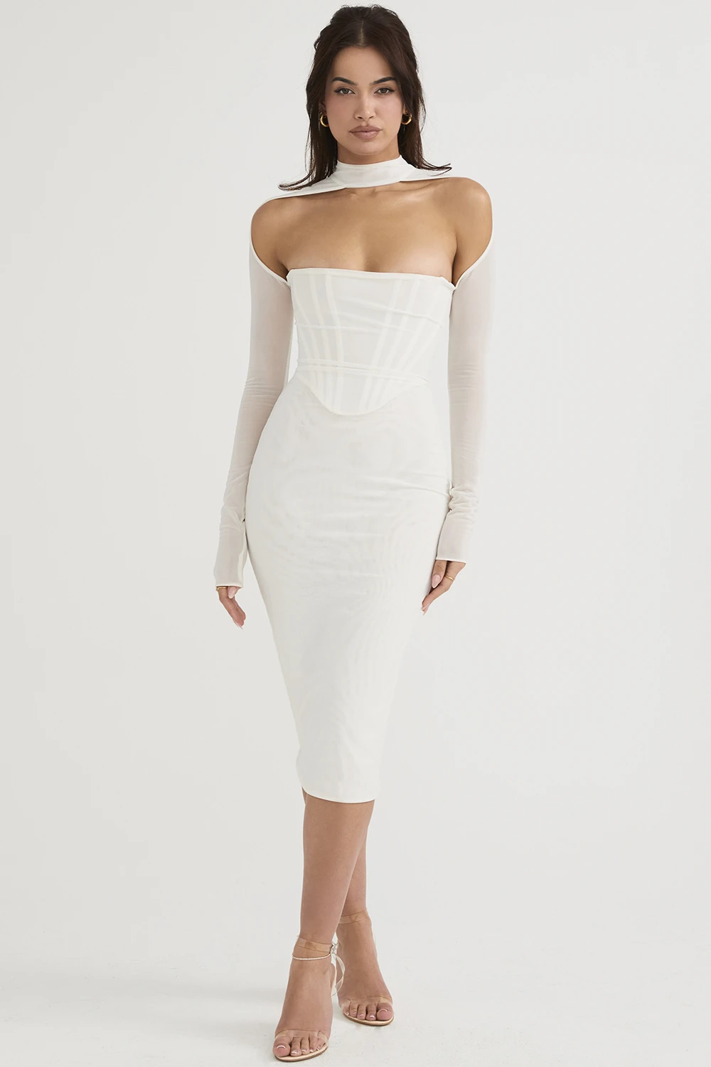 White Mesh Corset Midi Dress 6 White Mesh Corset Midi Dress – Bild 4