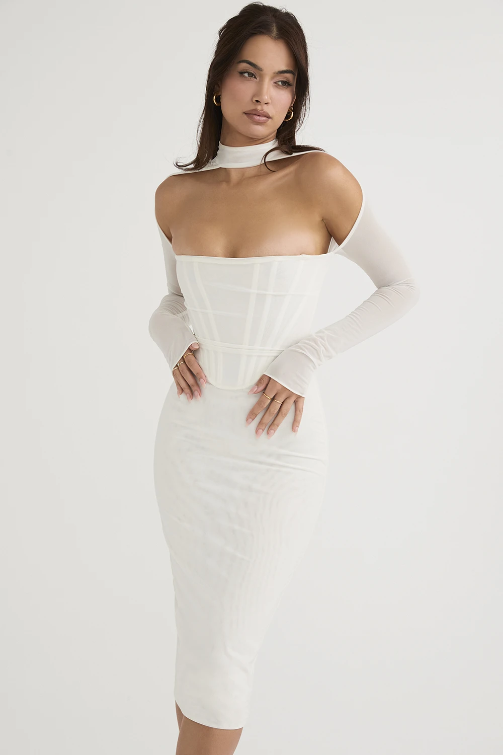 White Mesh Corset Midi Dress 9 White Mesh Corset Midi Dress – Bild 7