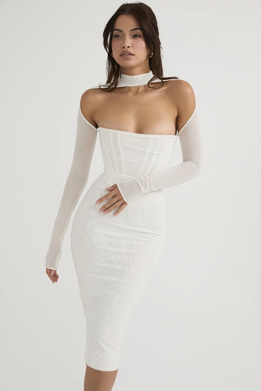 White Mesh Corset Midi Dress 5 White Mesh Corset Midi Dress – Bild 3
