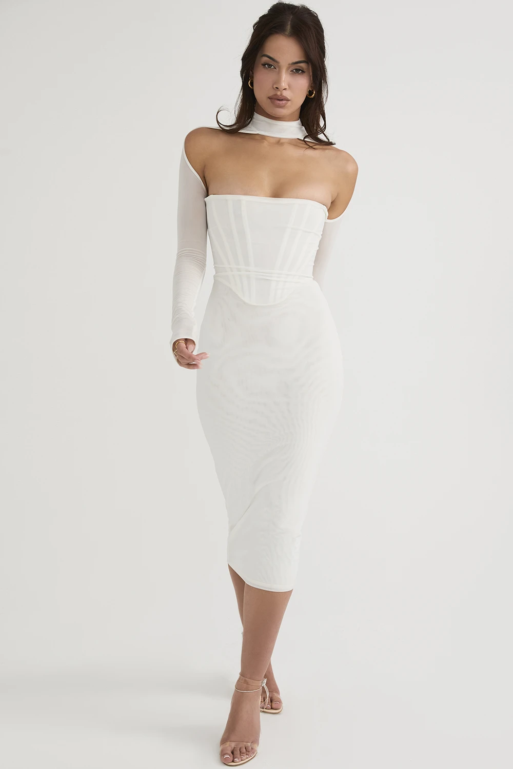 White Mesh Corset Midi Dress 8 White Mesh Corset Midi Dress – Bild 6