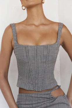 Mistress Rocks Monochrome Square Neck Chequered Corset