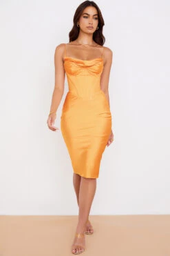Tangerine Satin Corset Midi Dress -Traumhafte Kleider myrna 2b