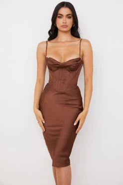 Chocolate Satin Corset Slip Dress