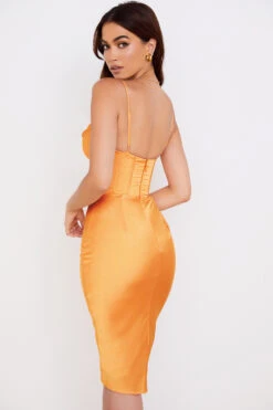Tangerine Satin Corset Midi Dress -Traumhafte Kleider myrna 7