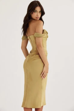 Olive Satin Corset Midi Dress -Traumhafte Kleider natalya 10e