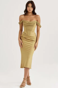 Olive Satin Corset Midi Dress -Traumhafte Kleider natalya 2e