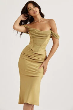 Olive Satin Corset Midi Dress -Traumhafte Kleider natalya 4e