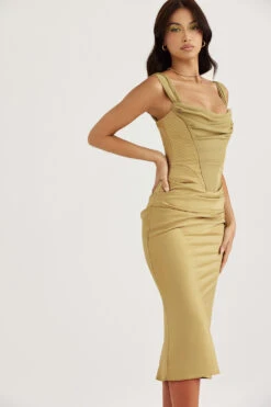 Olive Satin Corset Midi Dress -Traumhafte Kleider natalya 7e