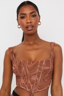 Swirl Print Mesh Corset