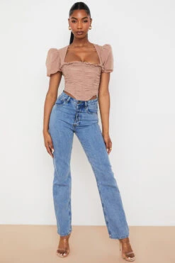 Tan Mesh Puff Sleeve Gathered Corset -Traumhafte Kleider nora 1