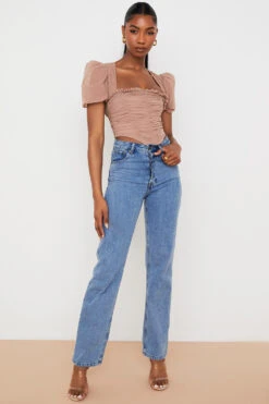 Tan Mesh Puff Sleeve Gathered Corset -Traumhafte Kleider nora 2