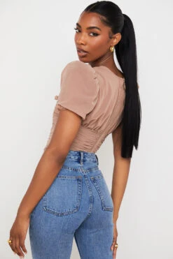 Tan Mesh Puff Sleeve Gathered Corset -Traumhafte Kleider nora 8