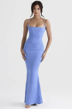 Periwinkle Satin Corset Maxi Dress