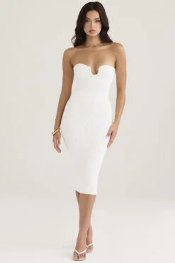 White Ribbed Knit Strapless Midi Dress -Traumhafte Kleider oriana 1