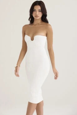 White Ribbed Knit Strapless Midi Dress -Traumhafte Kleider oriana 4