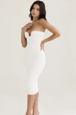 White Ribbed Knit Strapless Midi Dress -Traumhafte Kleider oriana 5