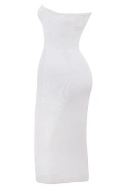 White Ribbed Knit Strapless Midi Dress -Traumhafte Kleider oriana ivory 03