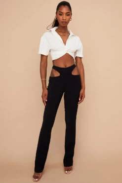 Black Crepe Cutout Trousers