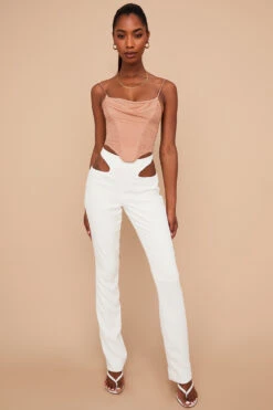 White Crepe Cutout Trousers