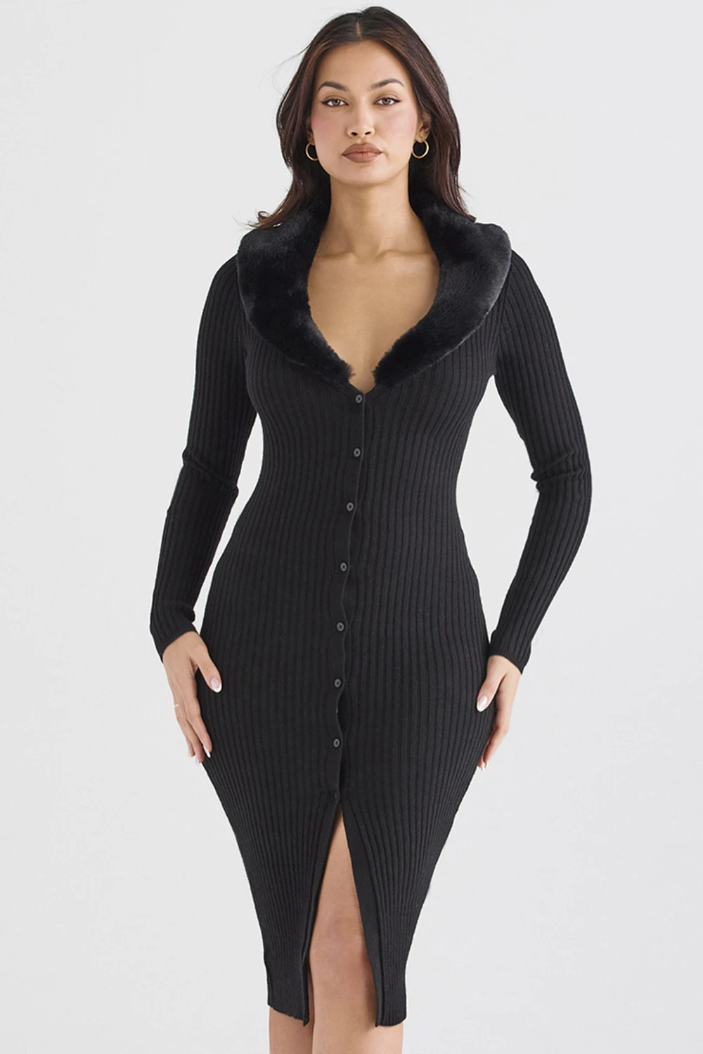 Black Faux Fur Trim Dress 4 Black Faux Fur Trim Dress – Bild 2