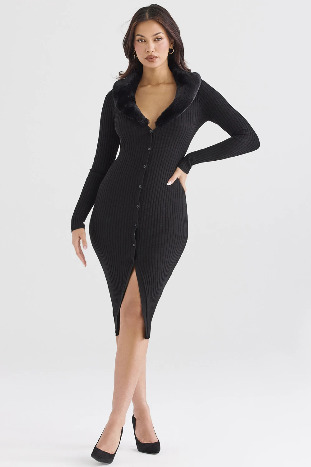 Black Faux Fur Trim Dress 5 Black Faux Fur Trim Dress – Bild 3