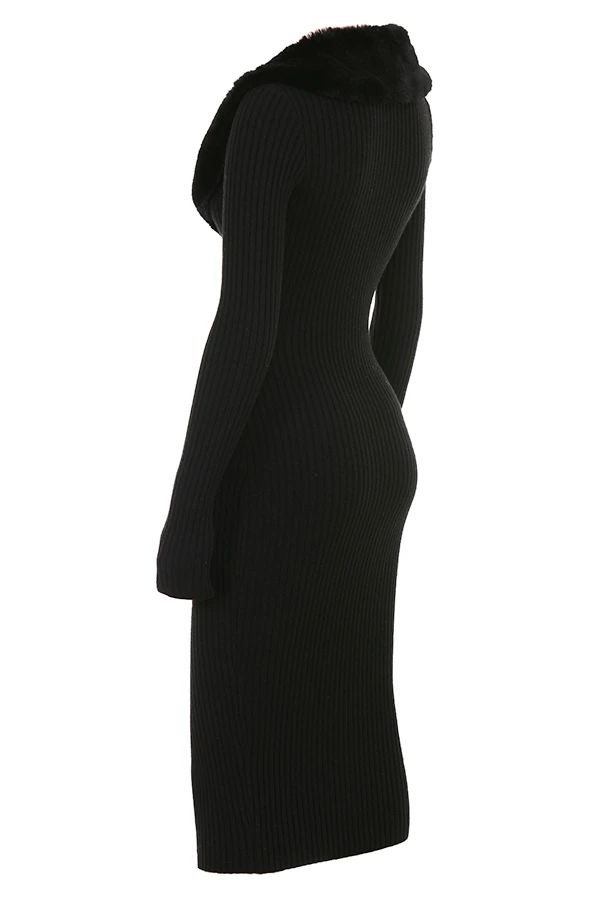 Black Faux Fur Trim Dress 16 Black Faux Fur Trim Dress – Bild 14