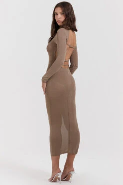 Tan Knit Midi Dress