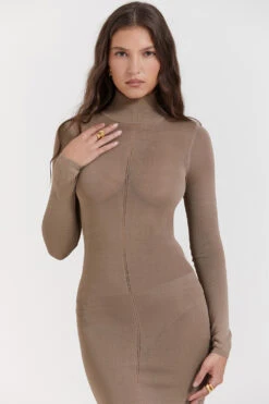 Tan Knit Midi Dress -Traumhafte Kleider roberta 3t