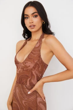 Cocoa Swirl Print Halter Bodysuit 21 Cocoa Swirl Print Halter Bodysuit -Traumhafte Kleider sabine 4