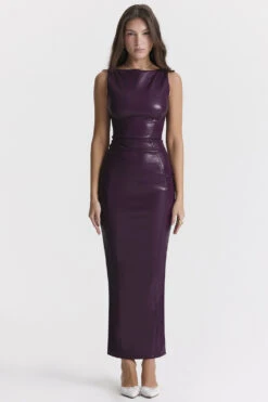 Merlot Vegan Leather Maxi Dress