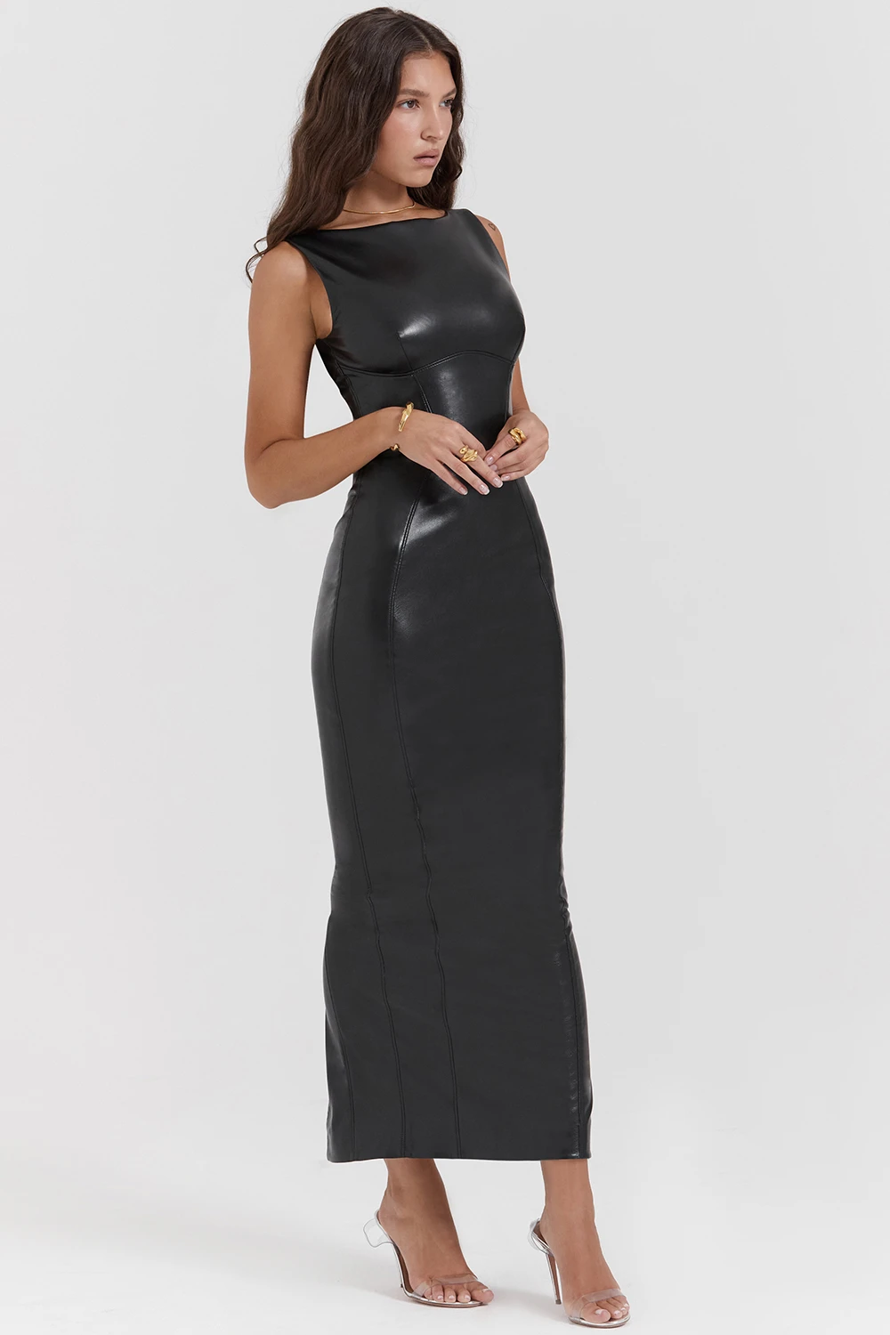 Black Vegan Leather Maxi Dress 6 Black Vegan Leather Maxi Dress – Bild 4