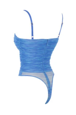 Sky Blue Print Ruched Mesh Bodysuit -Traumhafte Kleider sb5503b 02