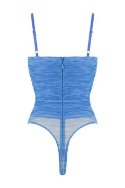 Sky Blue Print Ruched Mesh Bodysuit -Traumhafte Kleider sb5503b 03