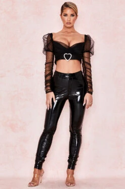 Gathered Mesh Heart Buckle Top -Traumhafte Kleider sb5666 1