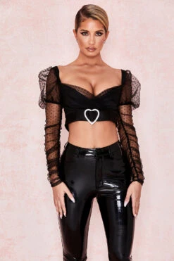 Gathered Mesh Heart Buckle Top -Traumhafte Kleider sb5666 3