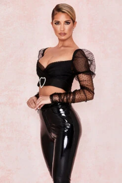 Gathered Mesh Heart Buckle Top -Traumhafte Kleider sb5666 5