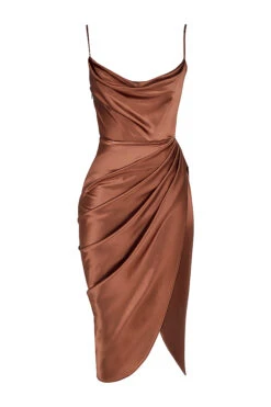 Toffee Satin Balcony Corset Dress -Traumhafte Kleider sb5813d 01a
