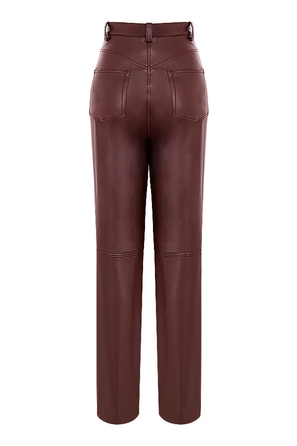Dark Brown Stretch Vegan Leather Trousers 14 Dark Brown Stretch Vegan Leather Trousers – Bild 12