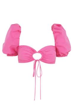 Pink Linen Puff Sleeve Corset Top -Traumhafte Kleider sb5955 01g