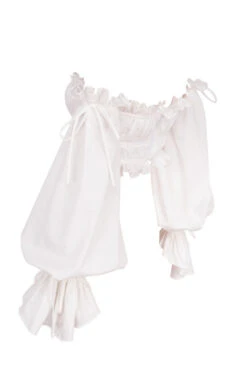 White Ruched Off Shoulder Top -Traumhafte Kleider sb5996 02